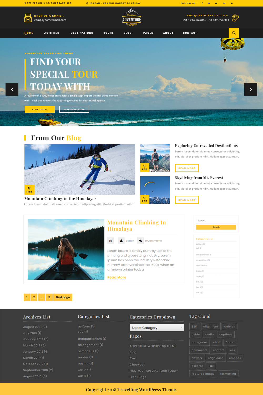 Free Travel Agency WordPress Theme
