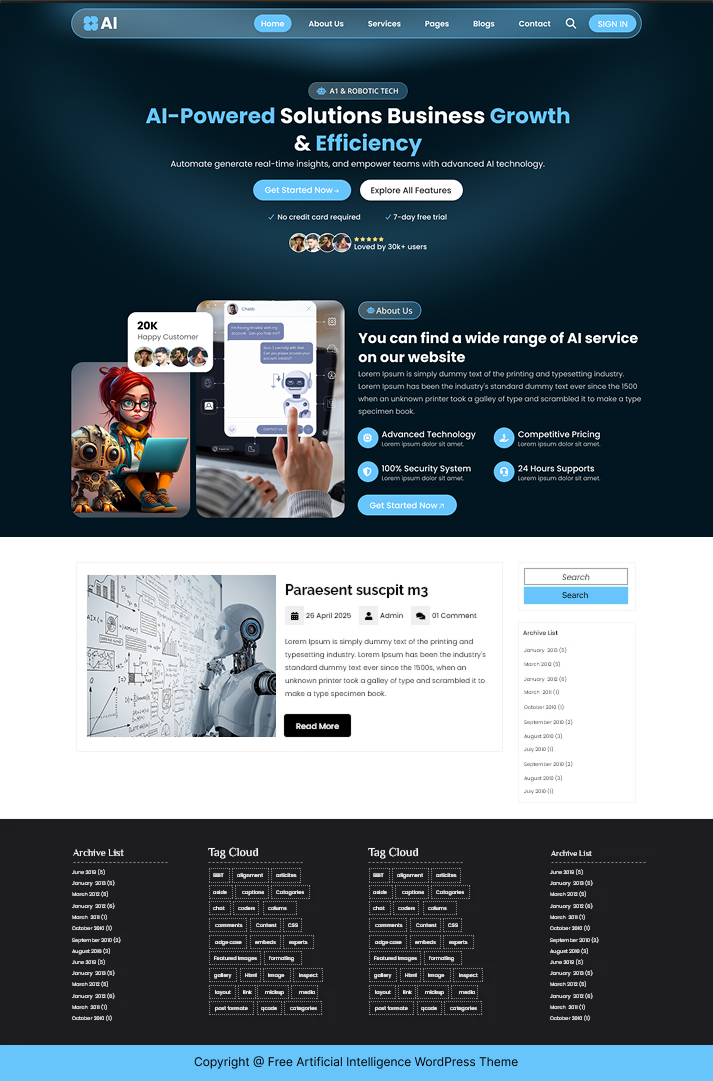 Free Artificial Intelligence WordPress Theme
