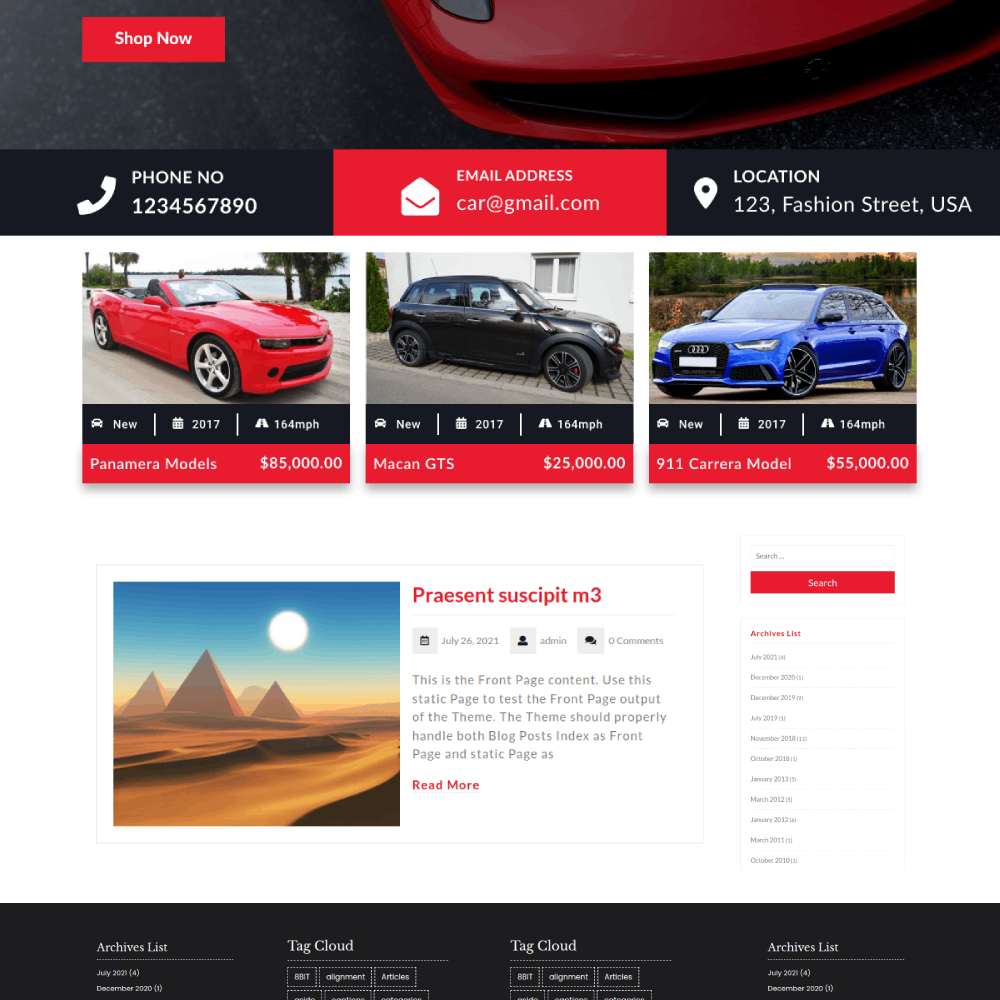 Free Car Rental WordPress Theme