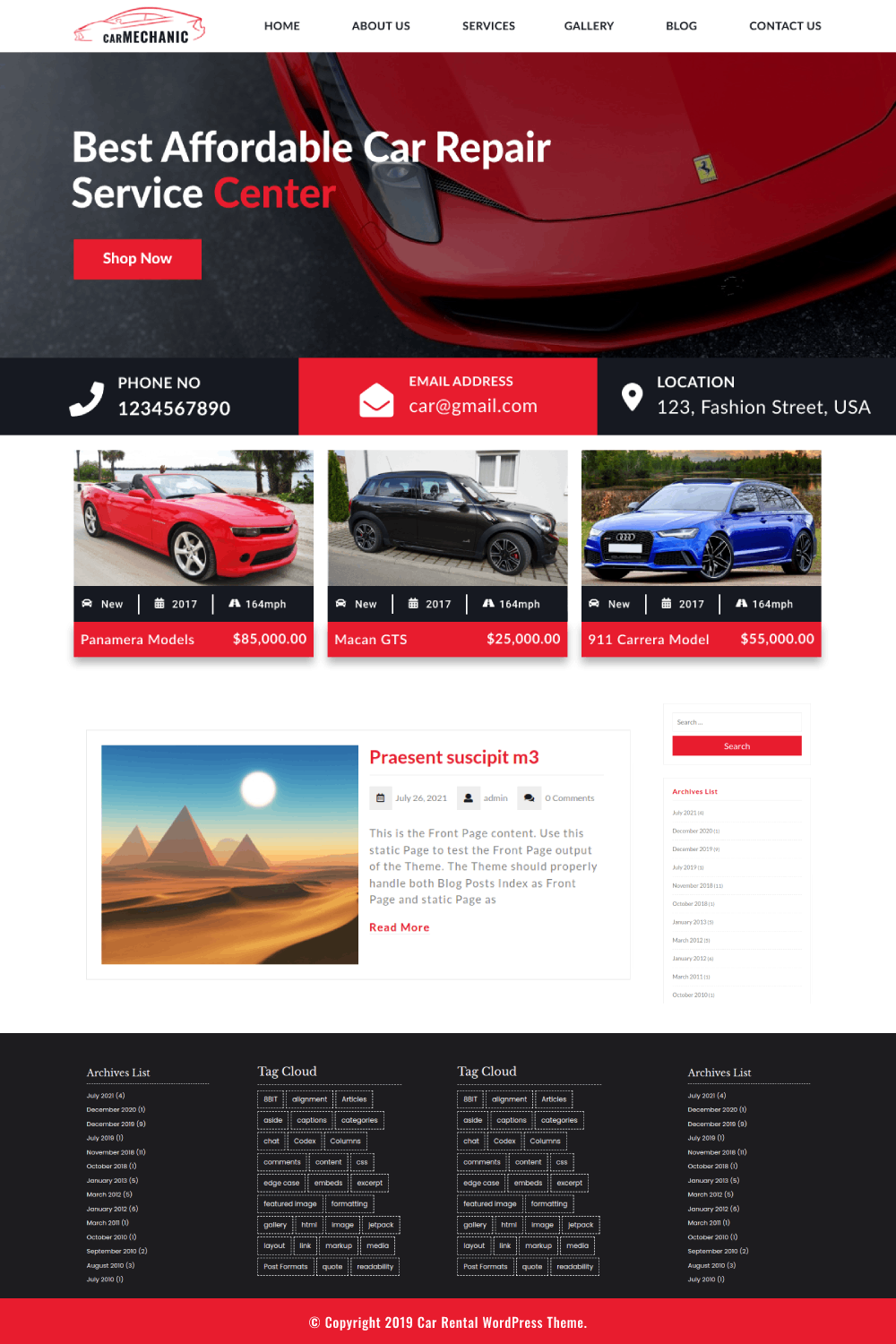 Free Car Rental WordPress Theme