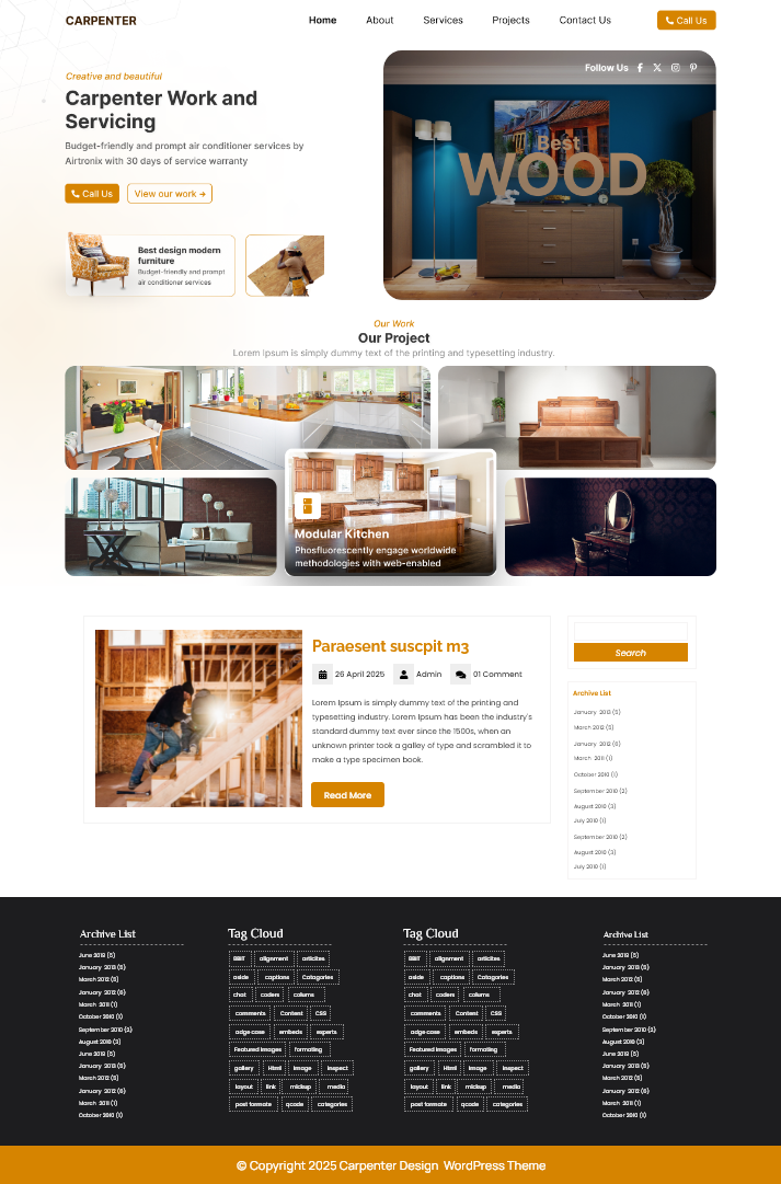 Free Carpentry WordPress Theme