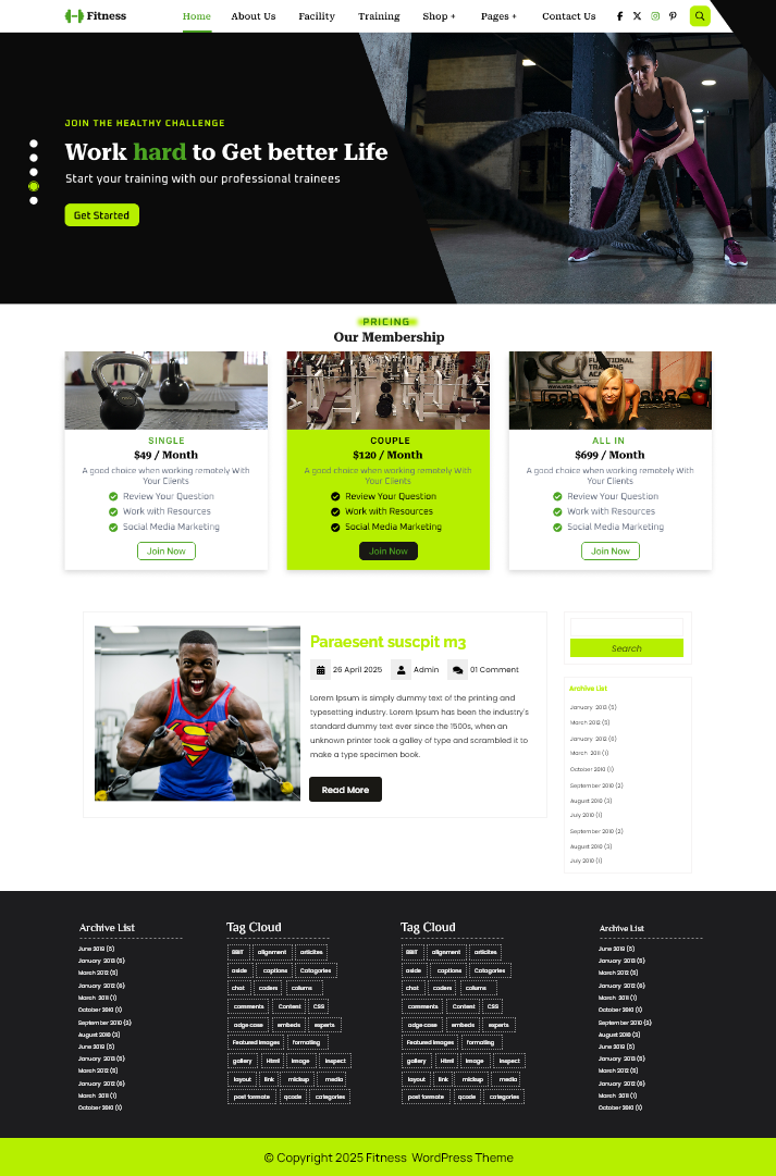 Free Fit Coach WordPress Theme