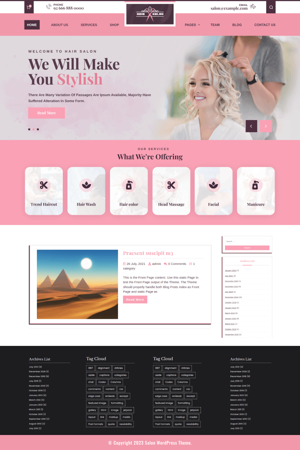 Free Hair Salon WordPress Theme