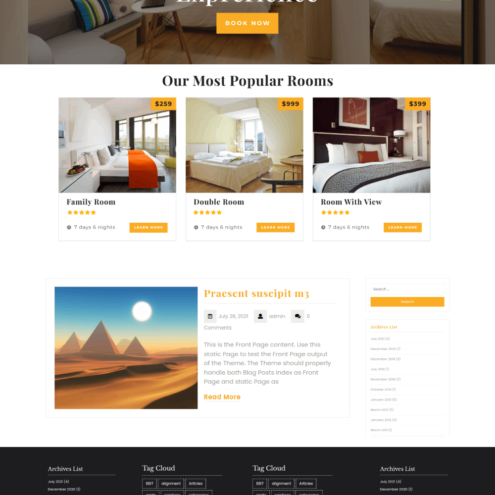 Free Hotel Booking WordPress Theme