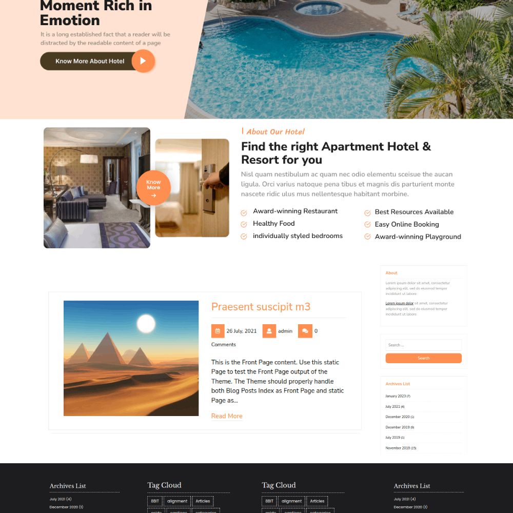 Free Hotels WordPress Theme