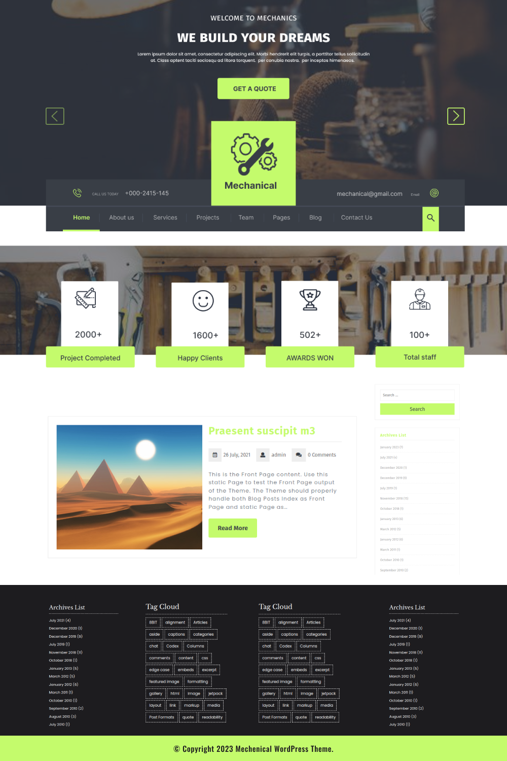 Free Mechanical WordPress Theme