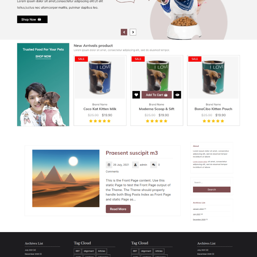 Free Pet Store WordPress Theme