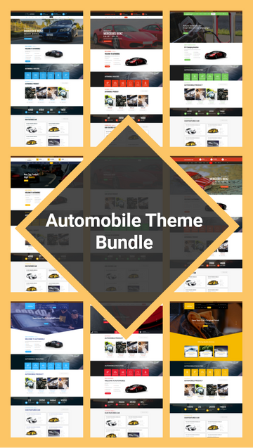 Automobile theme bundle WordPress templates preview collage with car website layouts