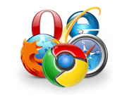 Cross-browser compatible web browser icons with Chrome, Firefox, Safari, and Opera logos