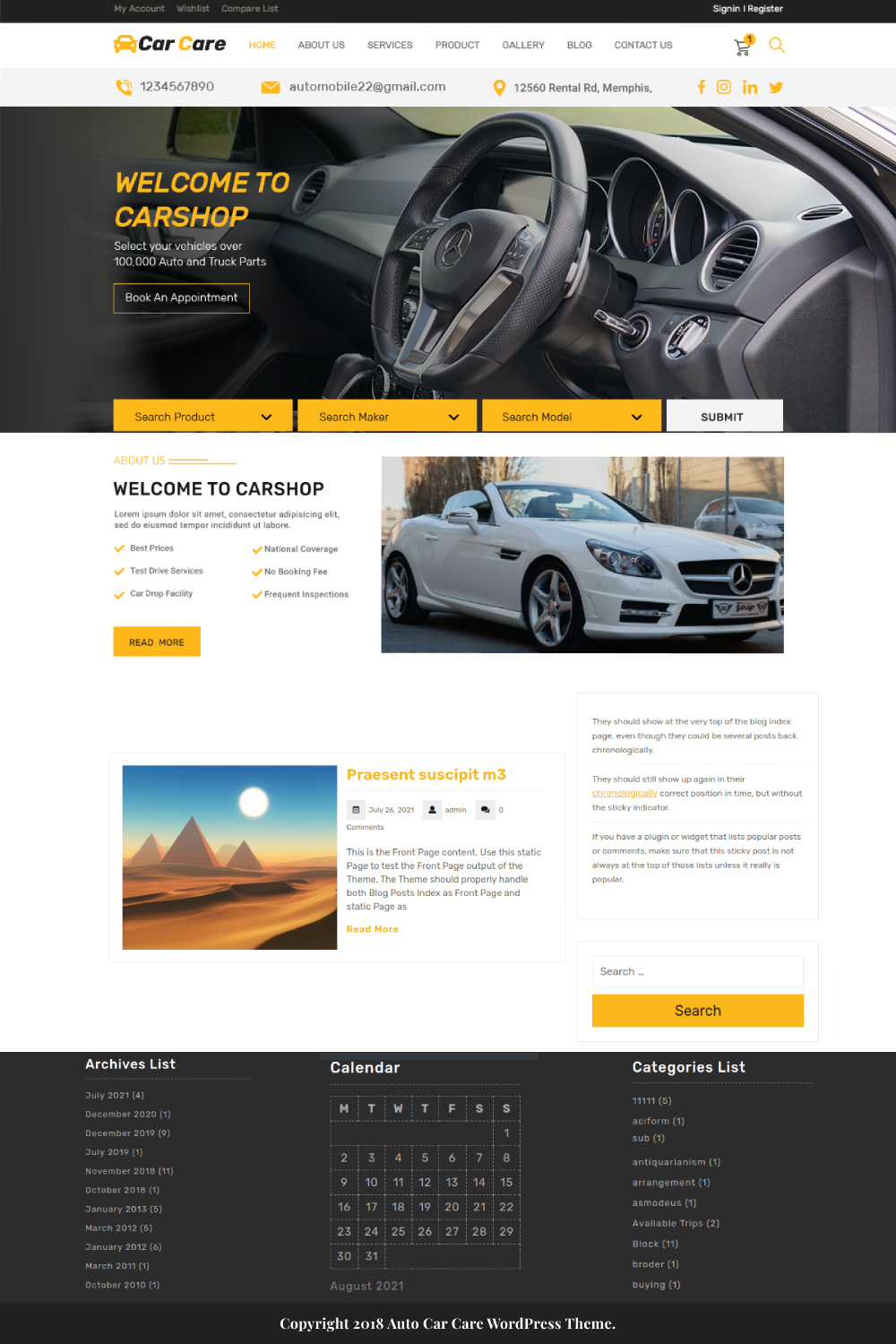 Free Auto Car Care WordPress Theme