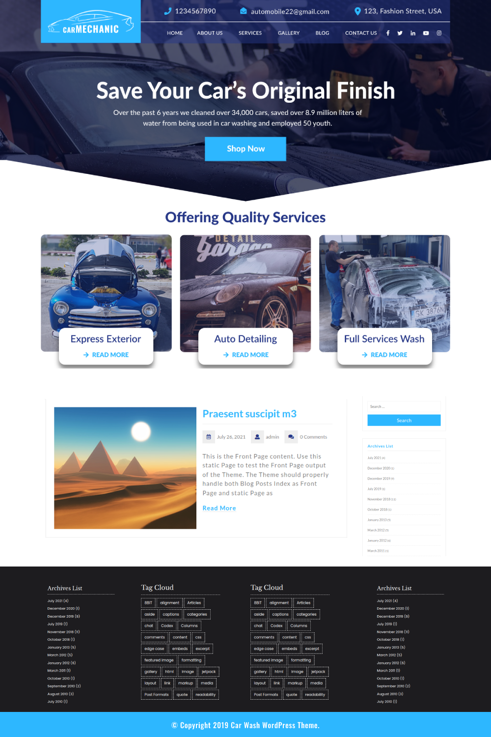Free Car Wash Services WordPress Theme For Auto Care Center THEMESPRIDE