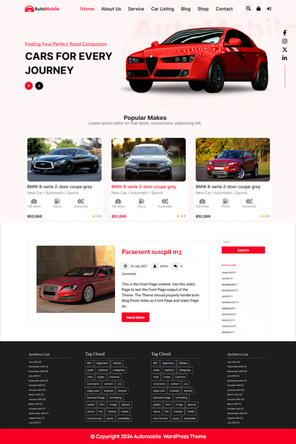 Free Car WordPress Theme For Automotive Websites & Blogs