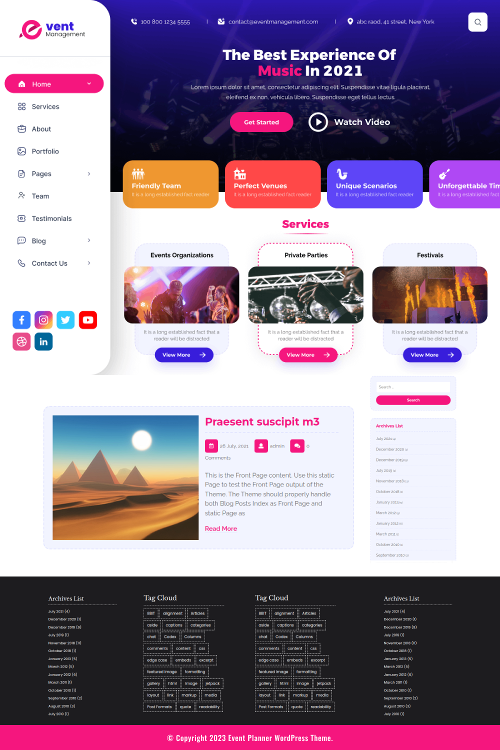 Free Event Planner WordPress Theme