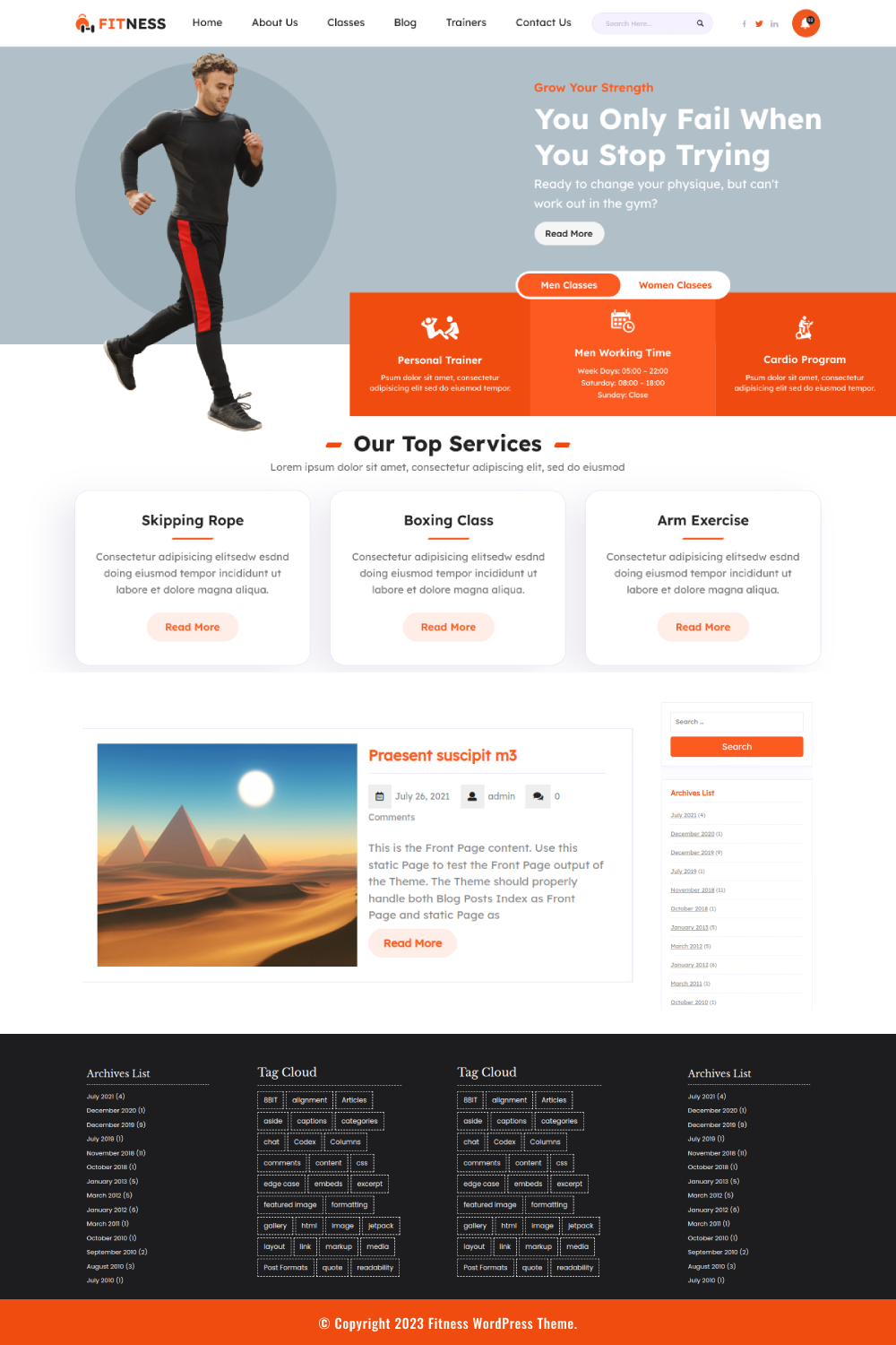 Free Fitness WordPress Theme