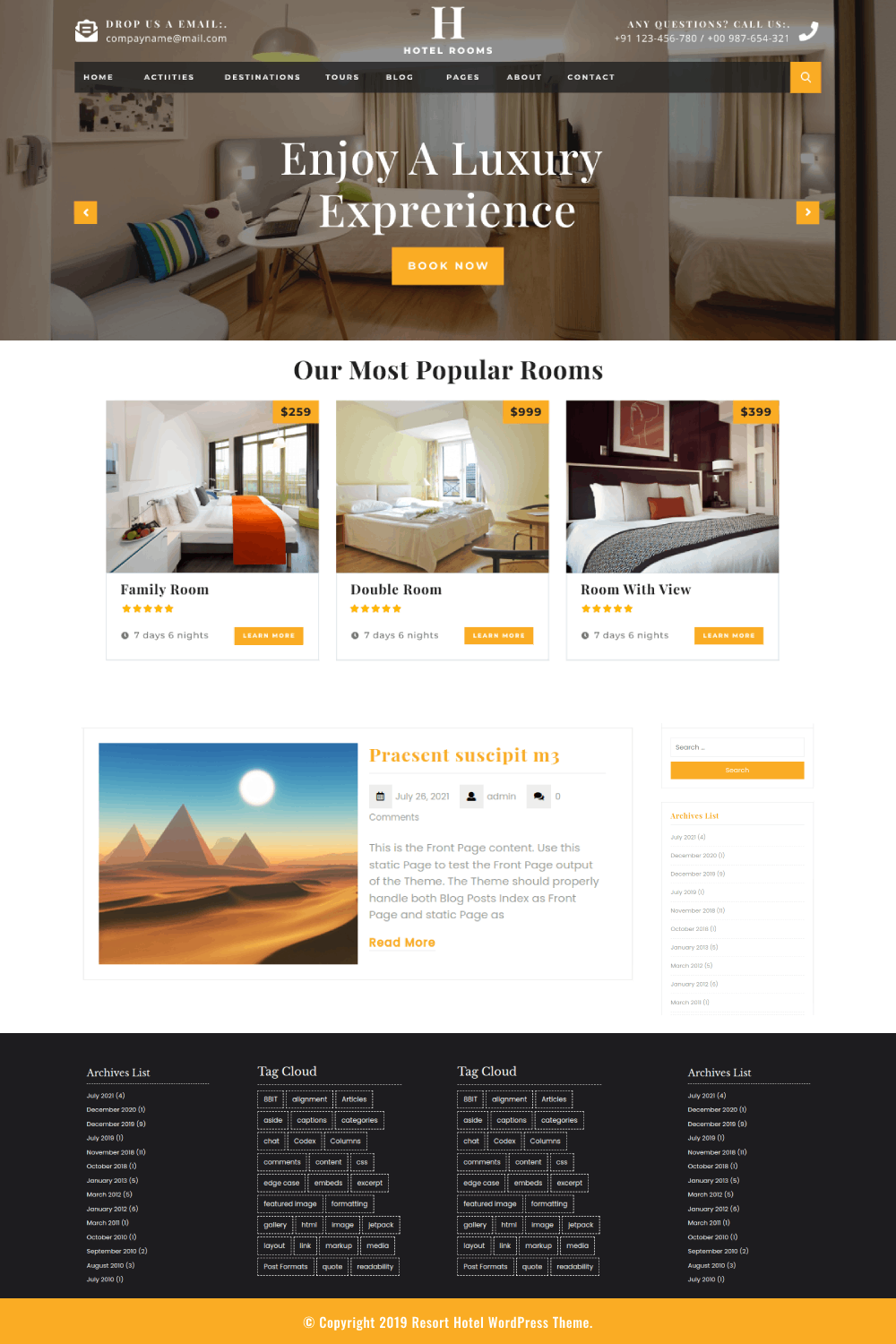 Free Hotel Booking WordPress Theme