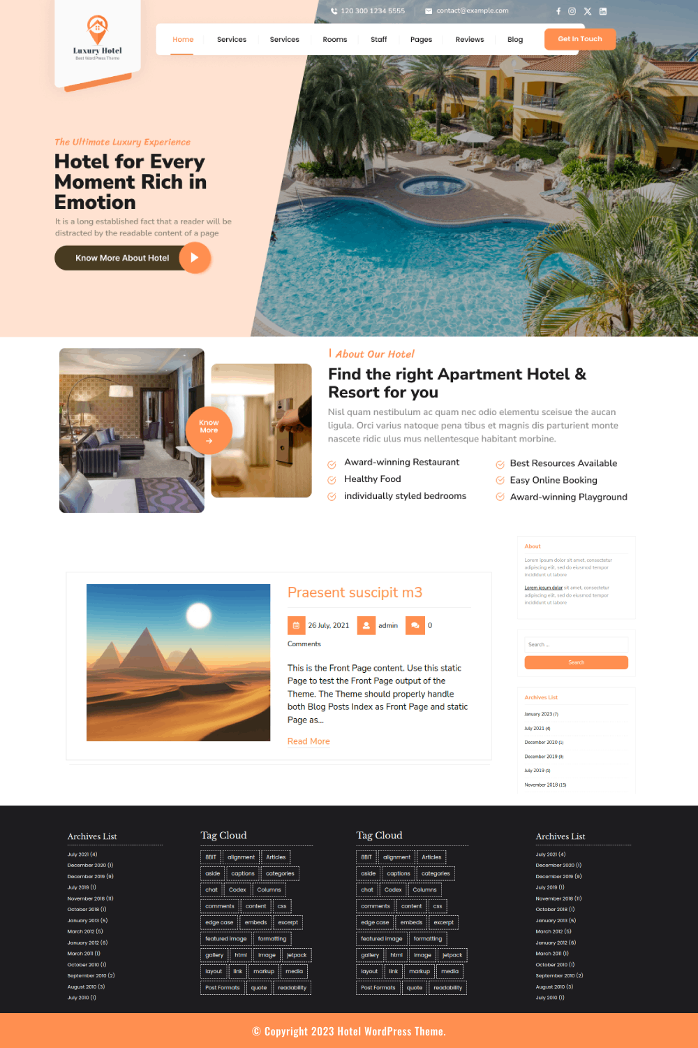 Free Hotels WordPress Theme