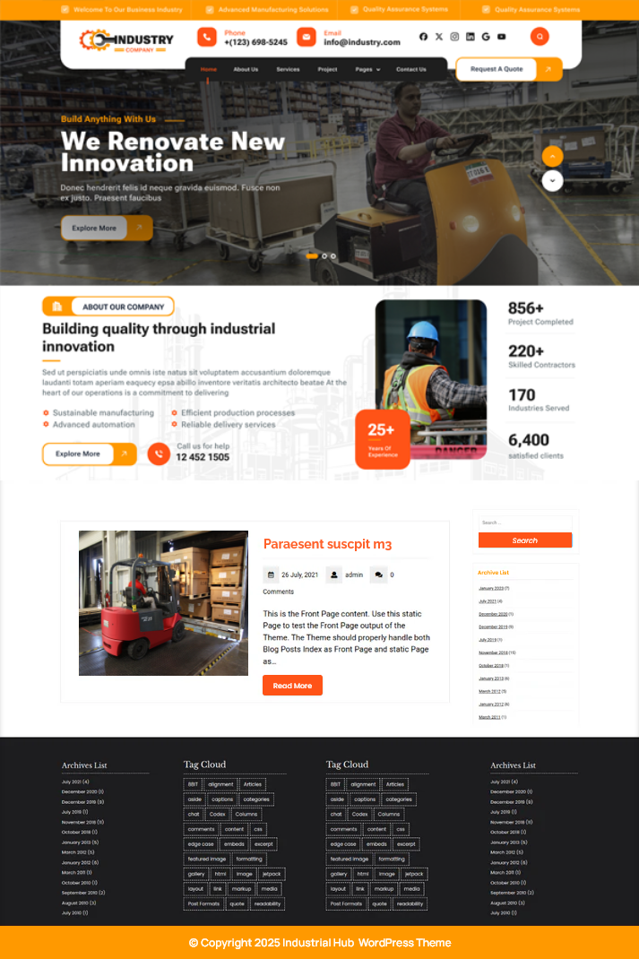 Free Industry WordPress Theme For Smart Industrial Sites