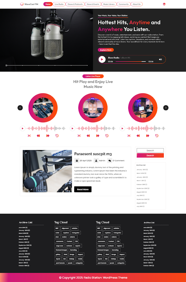 Free Radio Station WordPress Theme