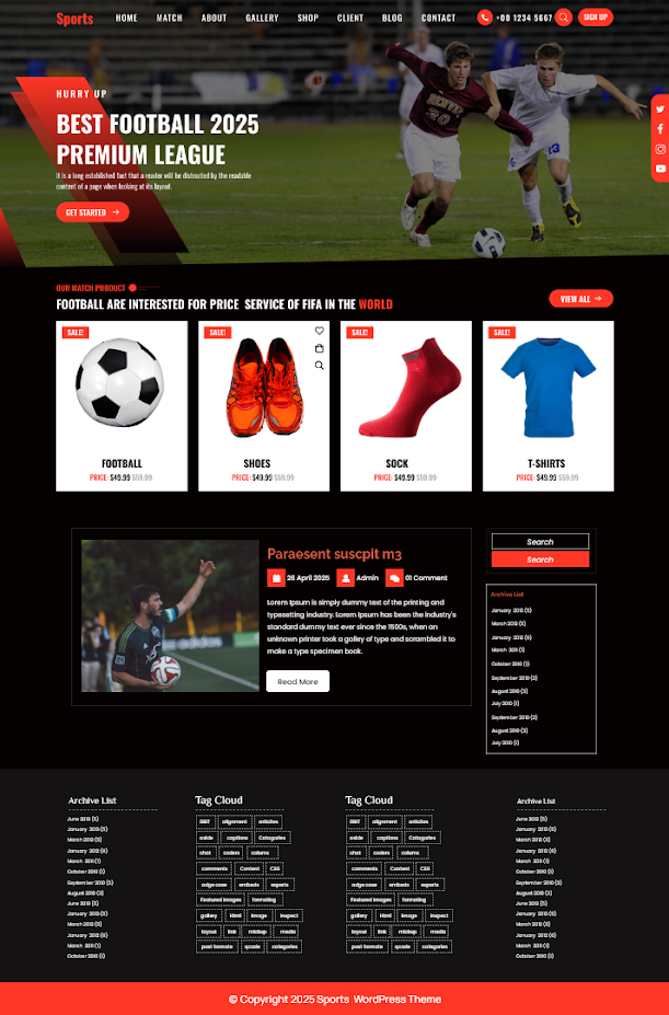 free Sports Club WordPress Theme