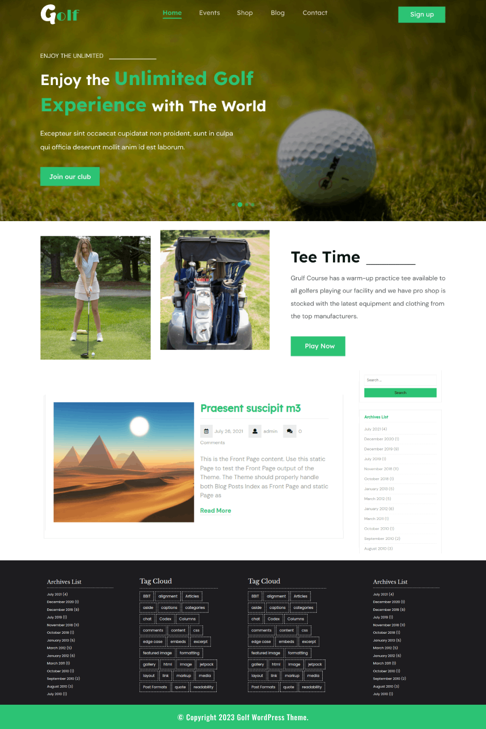 Free Golf Course WordPress Theme