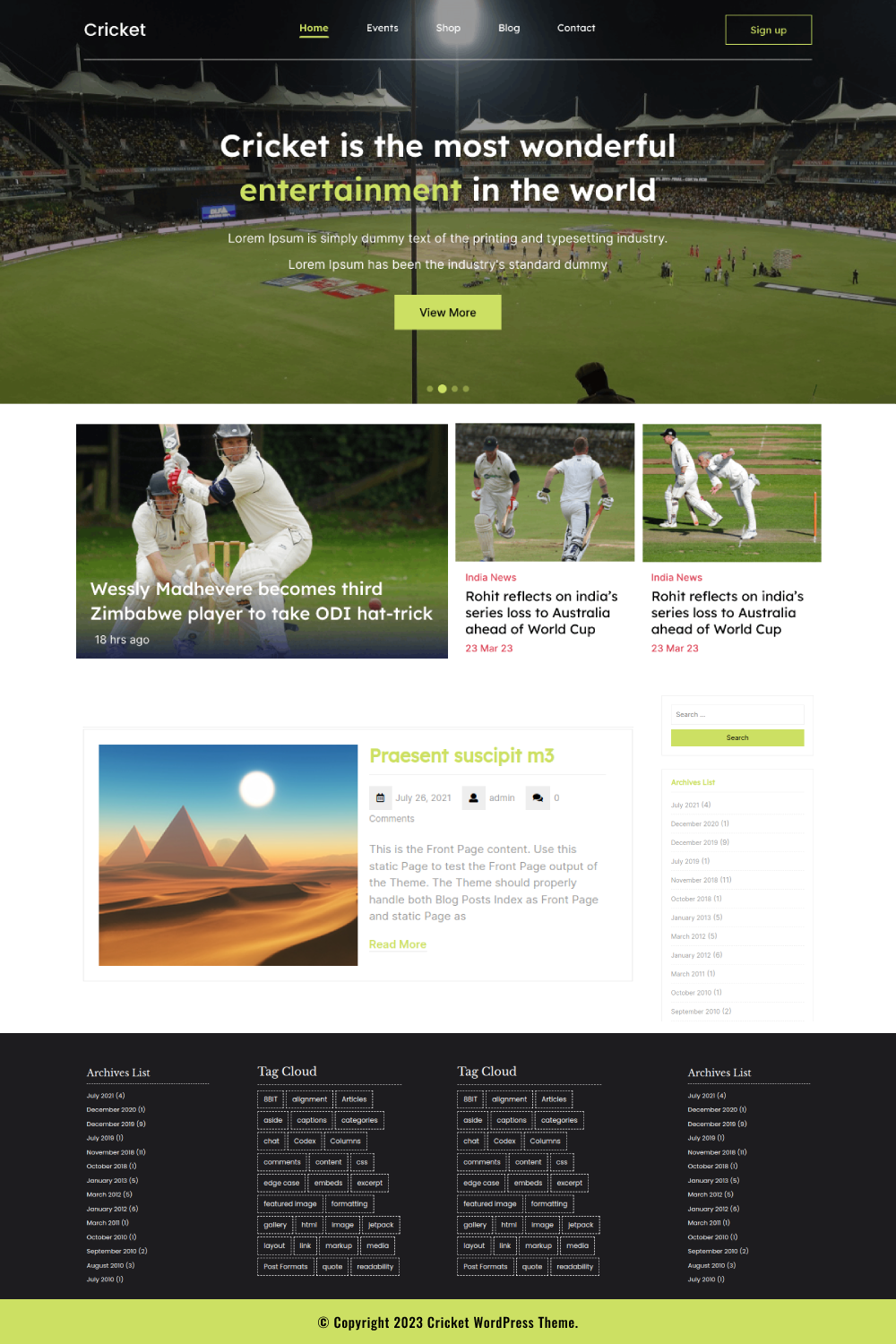 Free Cricket WordPress Theme