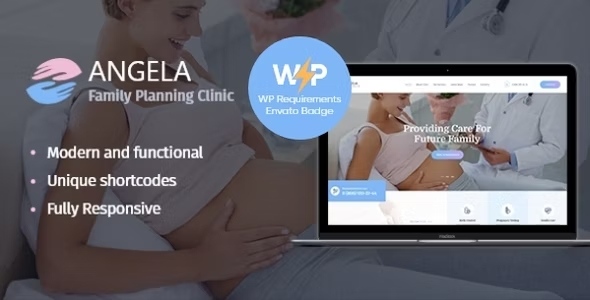 Angela pregnancy WordPress theme homepage mockup