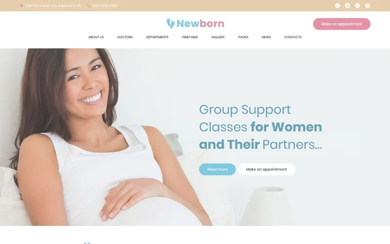 A screenshot of website mockup for newborn WordPress theme