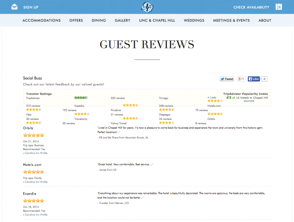 Section for Guest reviews and testimonials