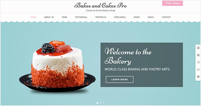 Screenshot of Bakery Theme - one of the unique restaurant themes