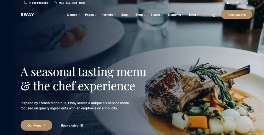 Website Demo of Free Restaurant WordPress Theme - Sway