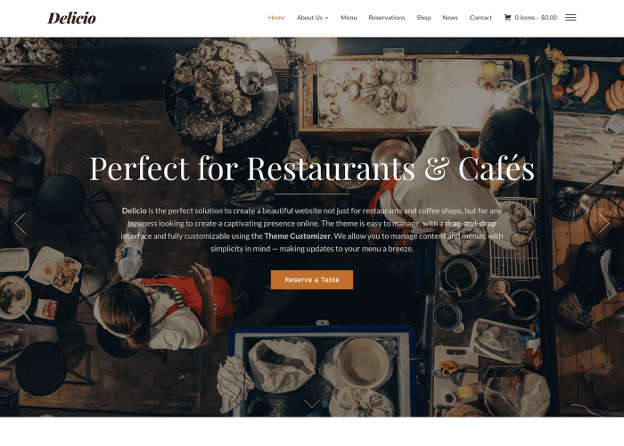 Responsive theme perfect for pizzerias, cafes, and casual dining