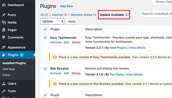 Screenshot for Plugins Update in WordPress